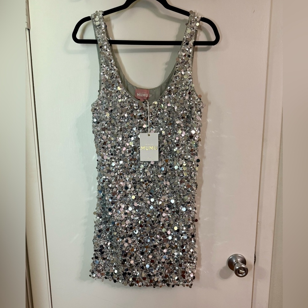 Show Me Your Mumu After Hours Mini Dress Silver Metallic Sequins